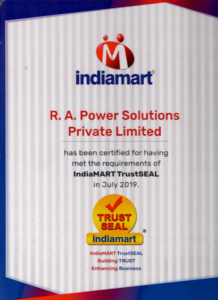 R A Power Solutions Certificate